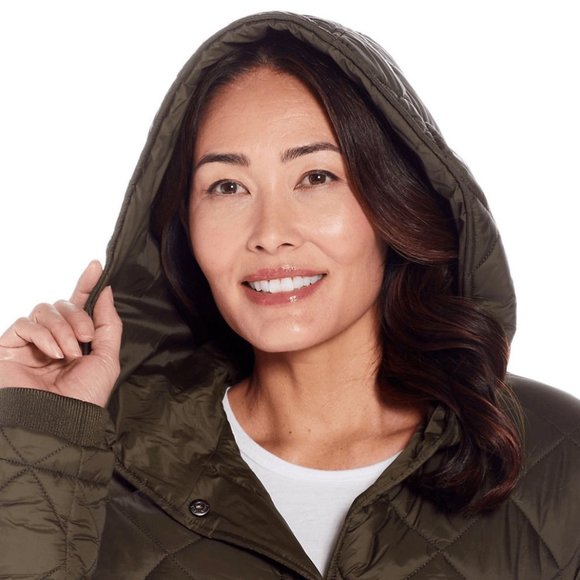 NWT WEATHERPROOF Womens Quilted Puffer Jacket Olive Green Size M $140 1B275 - Picture 3 of 5